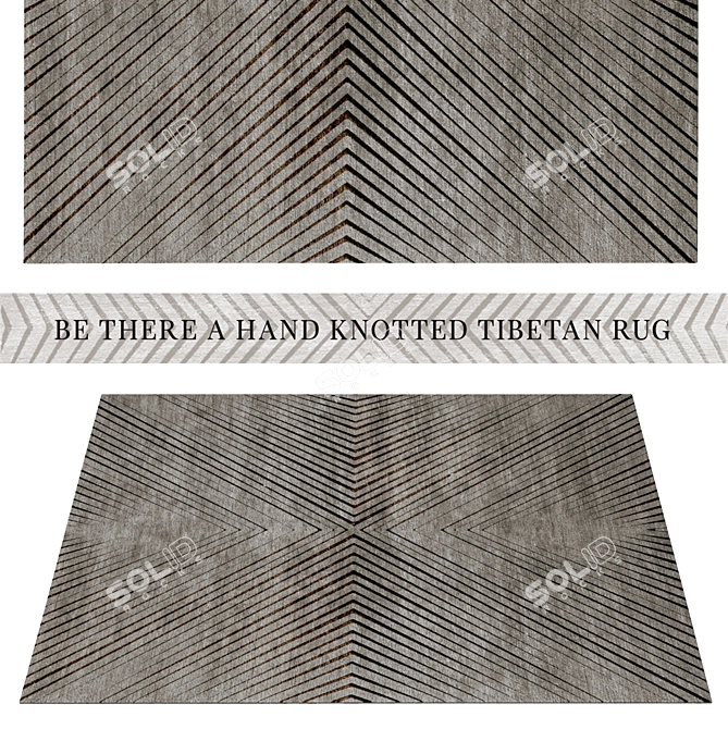 Hand Knotted Tibetan Rug: 3 Textures, 4 Sizes 3D model image 1