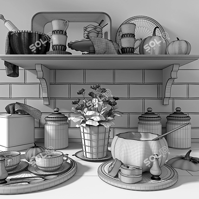 Kitchen Delights: Floral Pot, Pumpkin Soup, Spices & More 3D model image 3