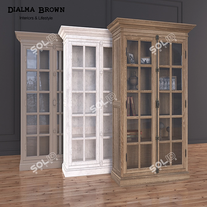 Elegant Glass Cabinet with Three Colors - Includes Decor 3D model image 1