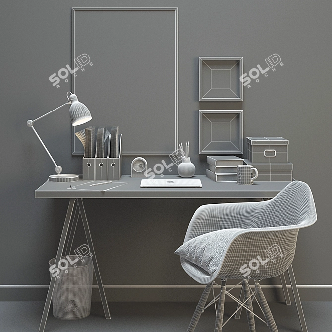 Sleek Desk & Decor Set 3D model image 3