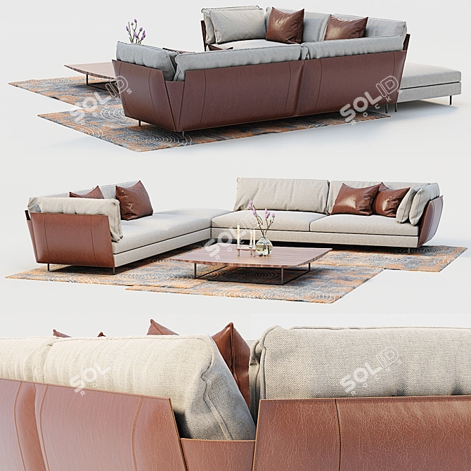 Modern Living Set: Sofa, Coffee Table, Carpet & Decor 3D model image 1