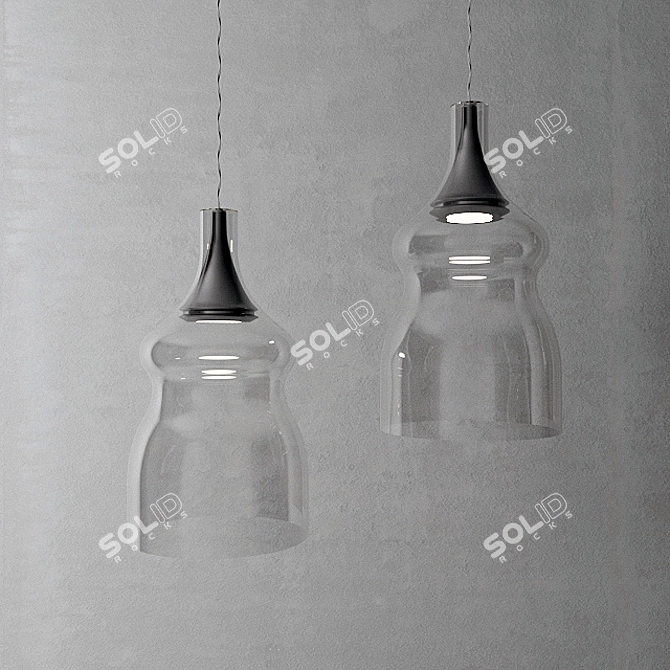 Glass and Metal Suspension Lamp 3D model image 1