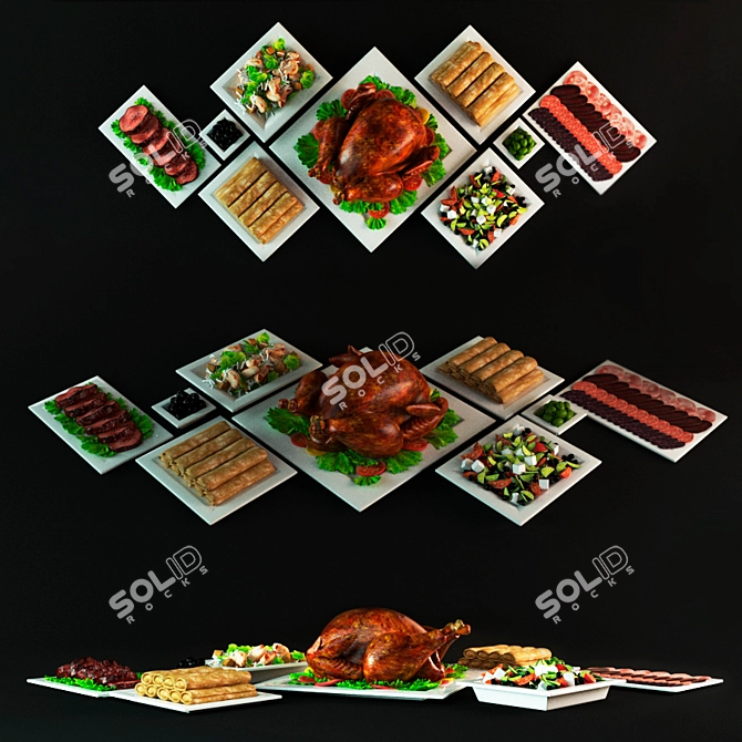 Gourmet Meal Kit: Greek Salad, Caesar Salad, Turkey, Olives & More 3D model image 1