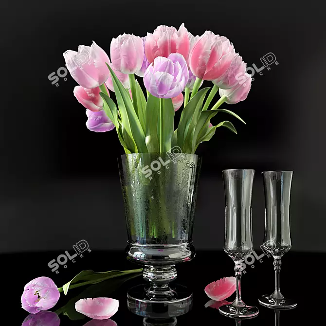 Title: Spring Blooms Tulip Vase 3D model image 1