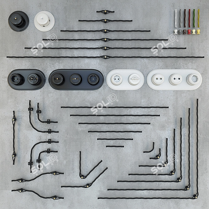 Retro Designer Wiring + Sockets 3D model image 1