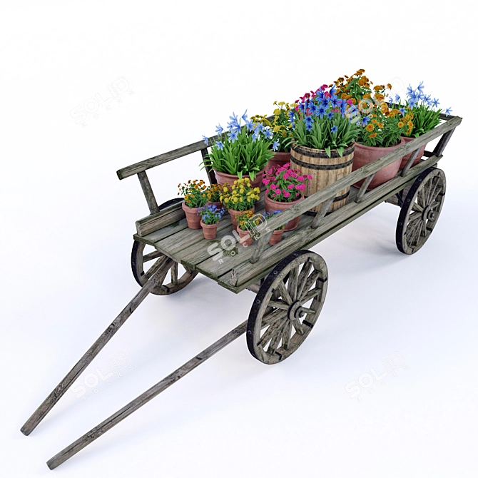 Flower-Filled Decorative Cart 3D model image 1