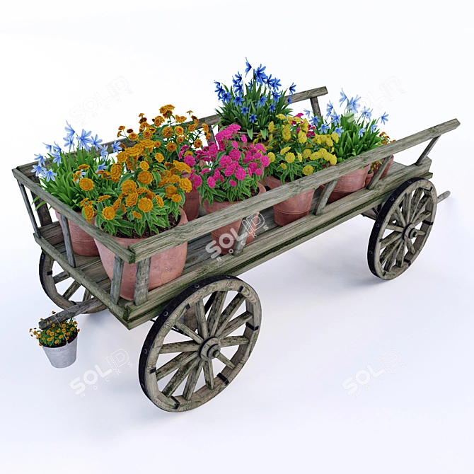 Flower-Filled Decorative Cart 3D model image 2