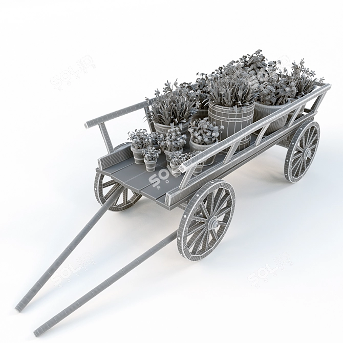 Flower-Filled Decorative Cart 3D model image 3
