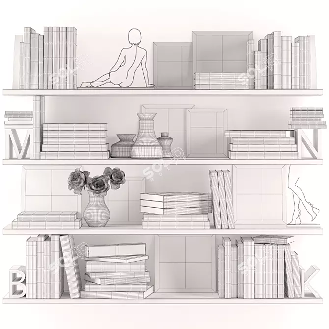 Exquisite Bookshelf Decor Set 3D model image 3