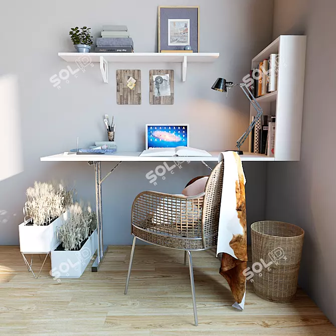 Woven Chair Desk Set 3D model image 1