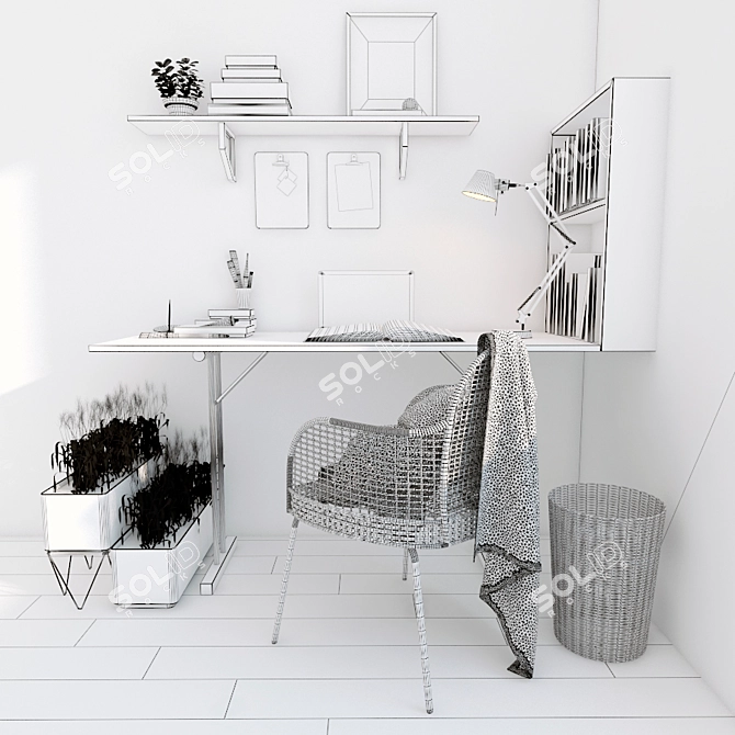 Woven Chair Desk Set 3D model image 3