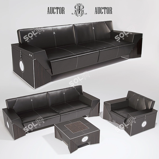Modern Sofa Armchair & Coffee Table Set 3D model image 1