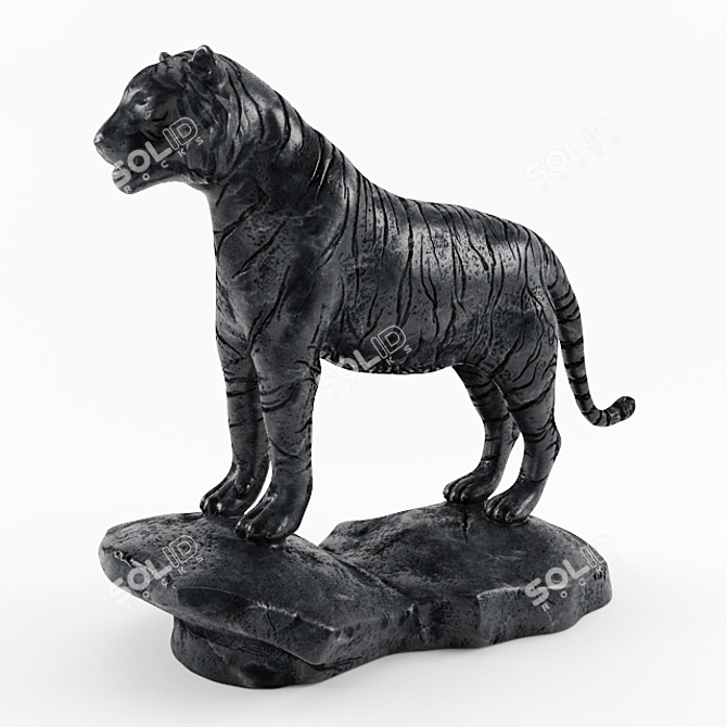  Majestic Black Marble Tiger Sculpture 3D model image 1