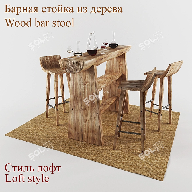 Rustic Wood Bar: Loft Style 3D model image 1