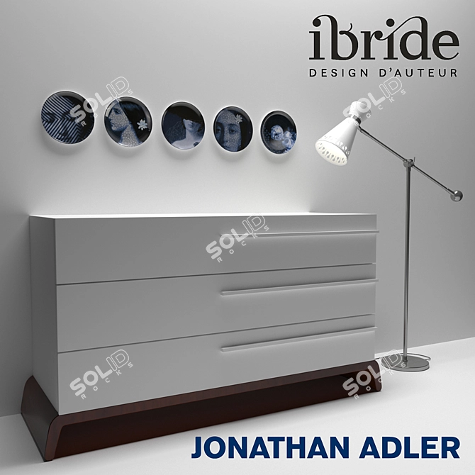 Edric Chest with Havana Floorlamp & Ibride Plates 3D model image 1