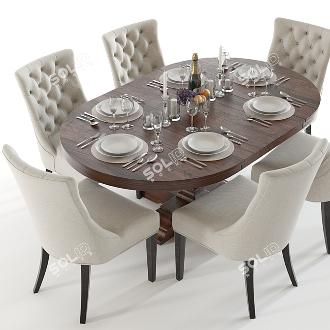 Elegant Pottery Barn Dining Set 3D model image 2