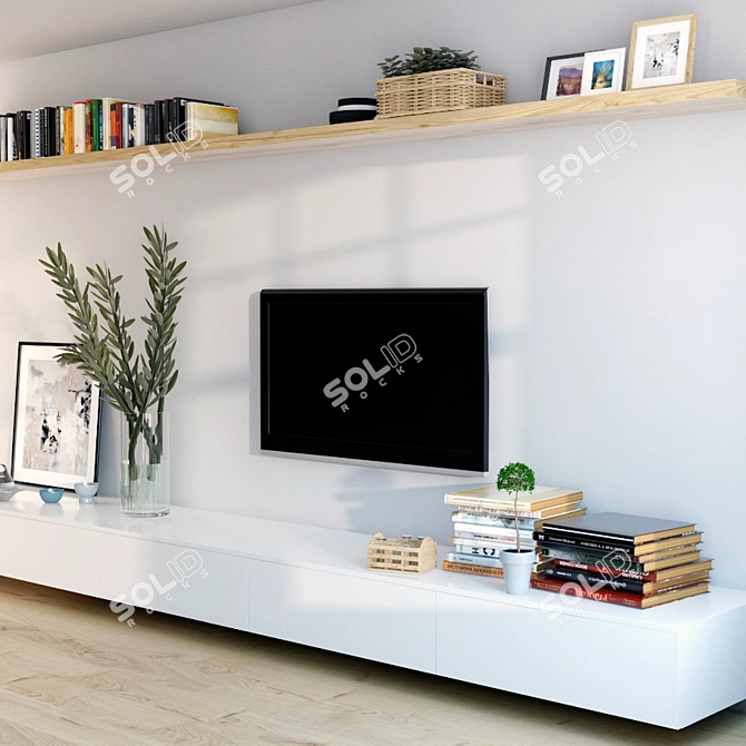 Sleek Wall TV Unit 3D model image 1