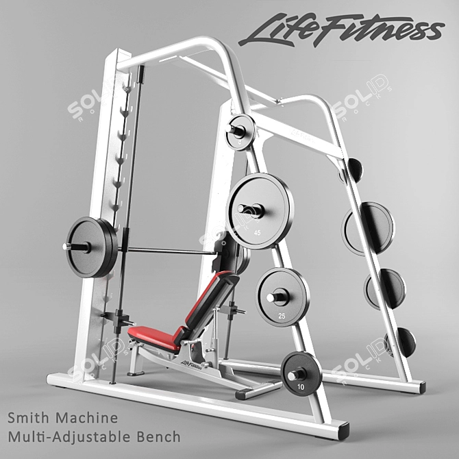 Smith Machine and Adjustable Bench: Ultimate Workout Combo 3D model image 2