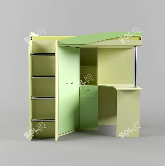 Modern Loft Bed with Desk and Wardrobe 3D model image 1