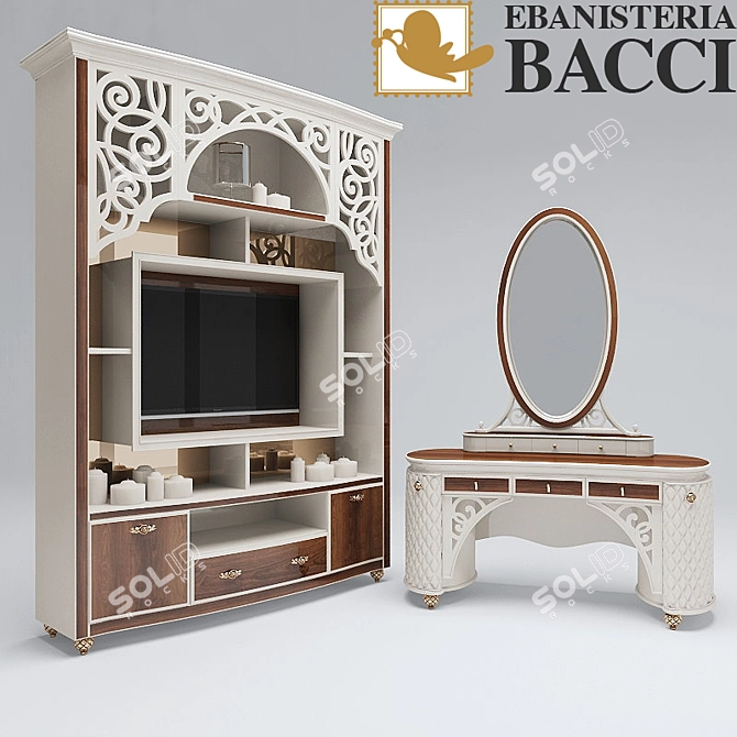 Elegant Wood Vanity Set 3D model image 1