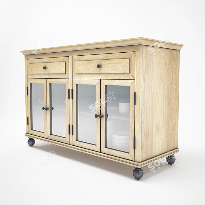 Title: Restoration Hardware Wood Sideboard 3D model image 1