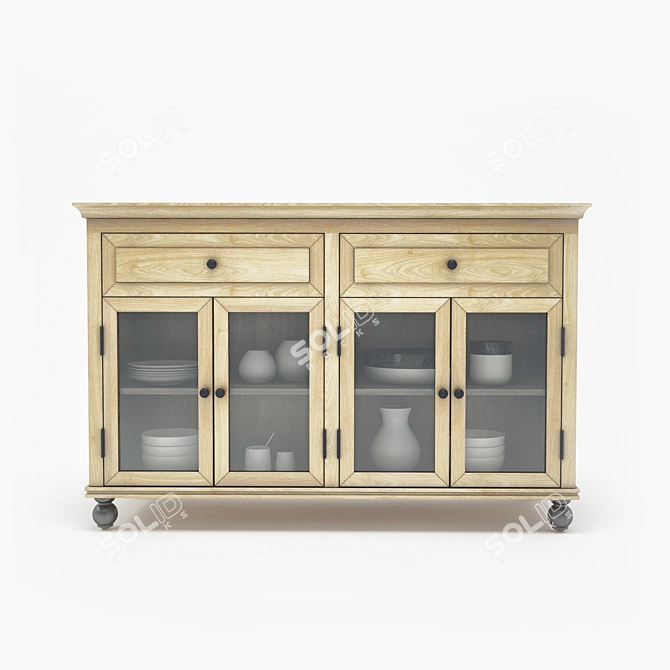 Title: Restoration Hardware Wood Sideboard 3D model image 2