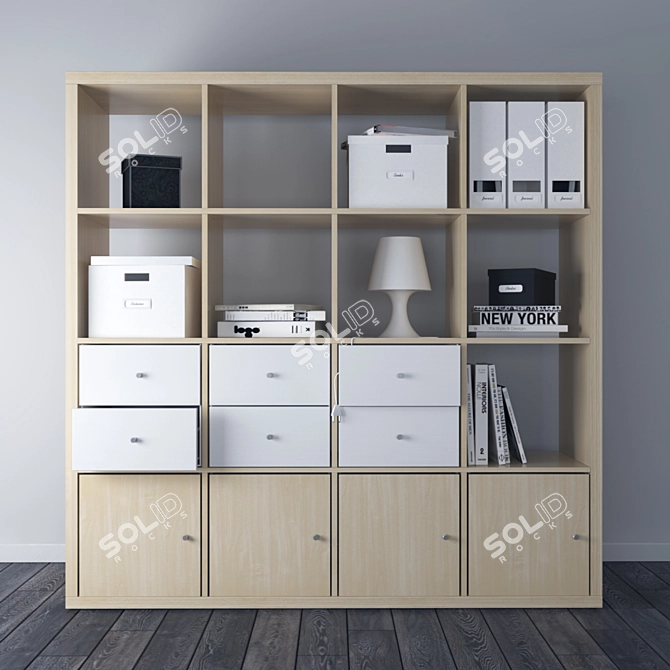 KALLAX Birch Effect & Black-Brown: Stylish & Versatile Storage 3D model image 1