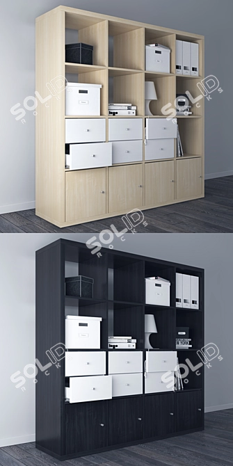 KALLAX Birch Effect & Black-Brown: Stylish & Versatile Storage 3D model image 2