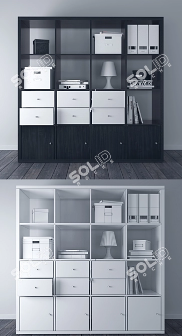 KALLAX Birch Effect & Black-Brown: Stylish & Versatile Storage 3D model image 3