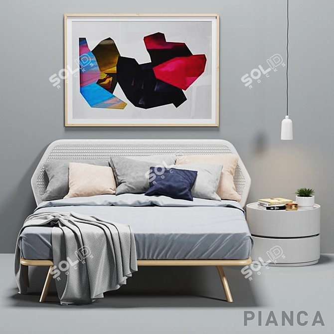 Trama Bed Set: Complete Furniture Collection with Bed, Nightstand, Lamp, and More 3D model image 1