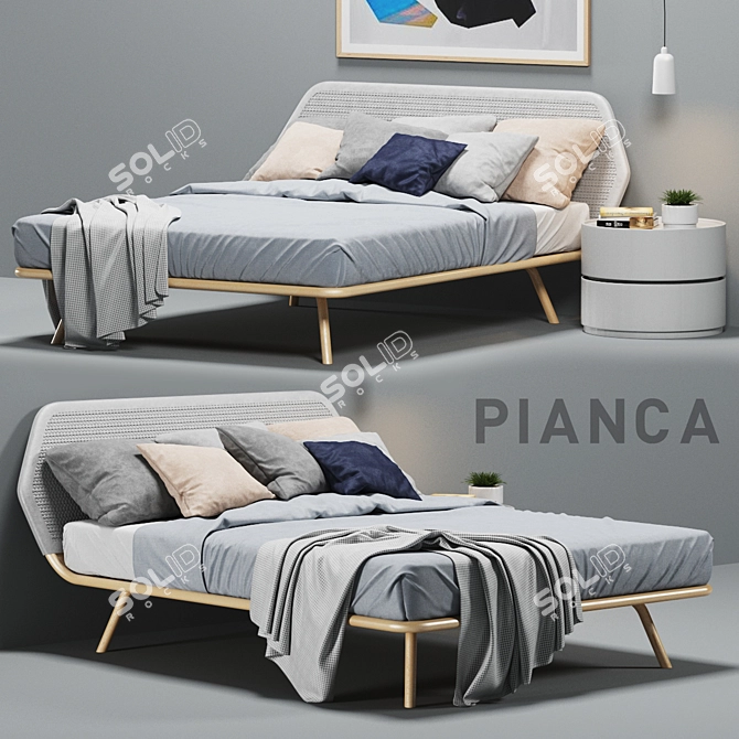 Trama Bed Set: Complete Furniture Collection with Bed, Nightstand, Lamp, and More 3D model image 2