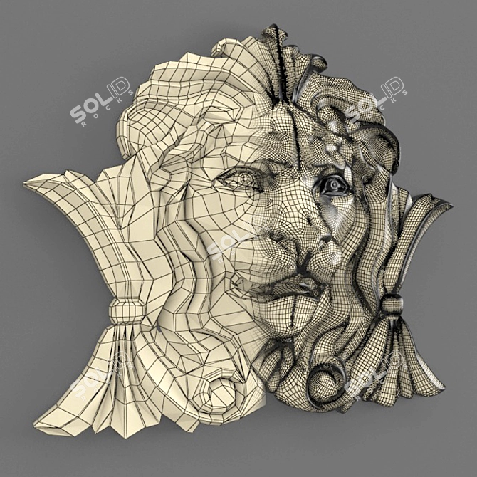 Regal Lion Head Decoration 3D model image 2