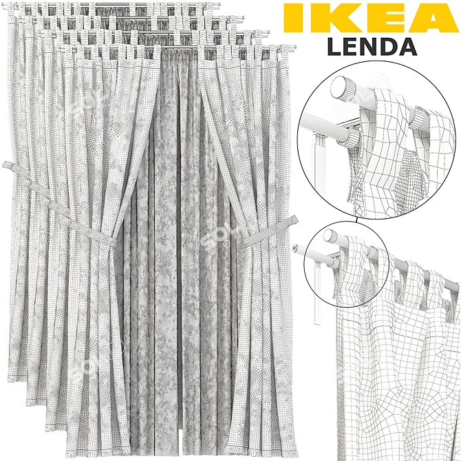 Chic IKEA LENDA, REKKA Curtains 3D model image 2