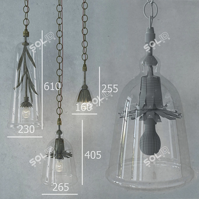 Whimsical Iron Petals Pendant Lamps 3D model image 2