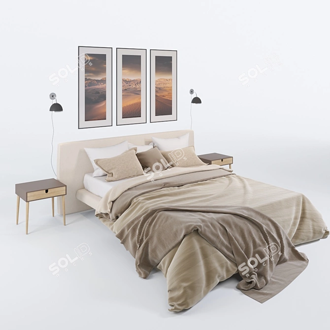 Modern Upholstered Bed Set 3D model image 1