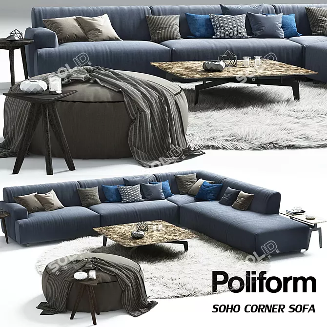 Elegant Poliform Soho Corner Sofa 3D model image 1