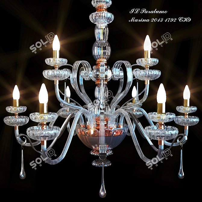 Golden Murano Glass Pendant Chandelier 3D model image 1