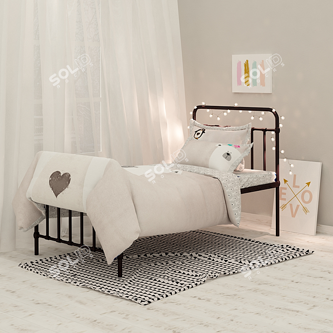 Cozy Bed Set with Decor Pieces 3D model image 1