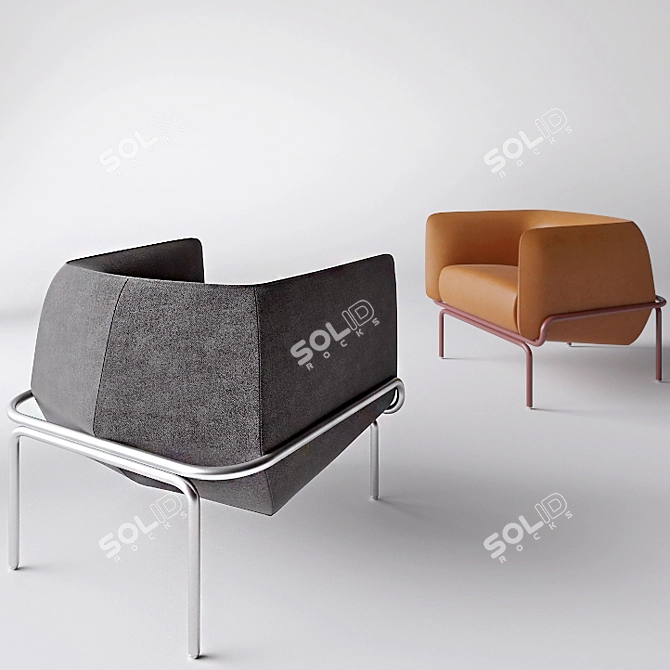 Modern Metal and Fabric Chandigarh Armchair 3D model image 2