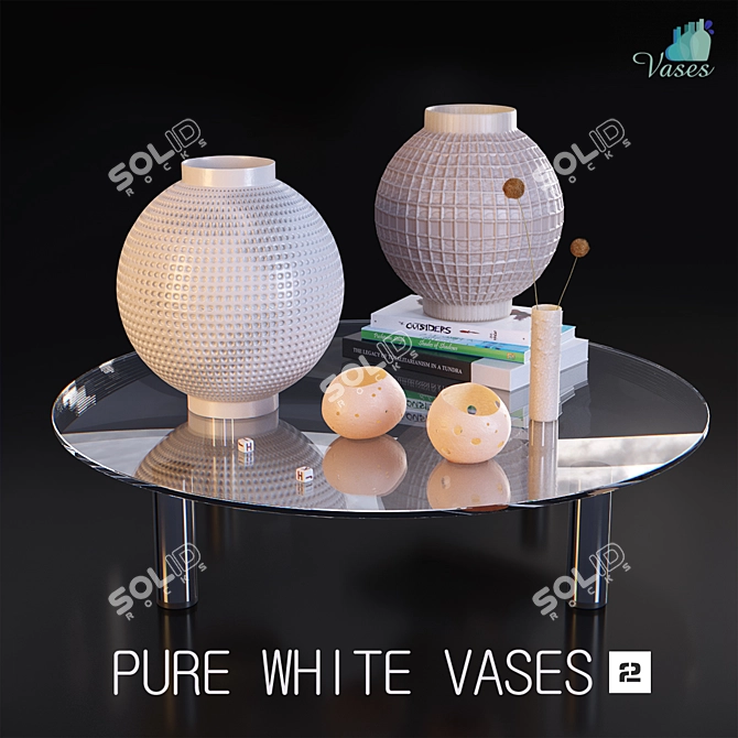 Elegant Pure White Ceramic Vases 3D model image 1