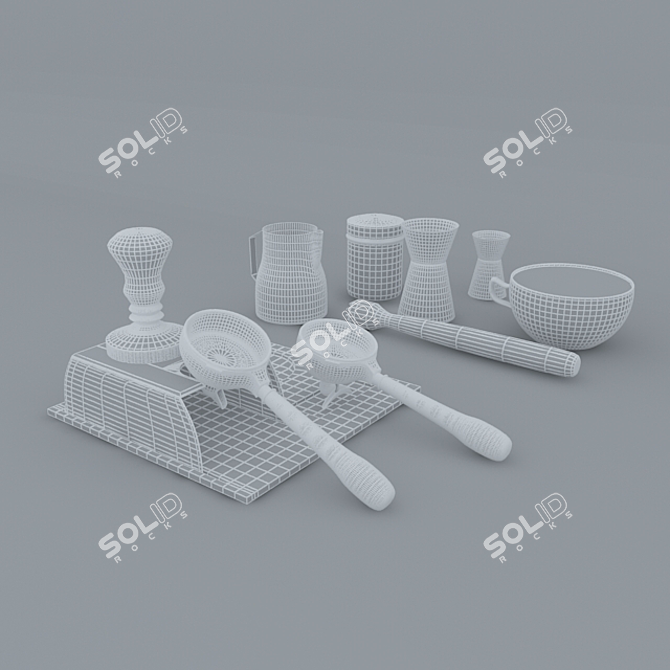 Complete Barista Set: Pitcher, Tamper, Jug, Temper, Stand, Cappuccino Cup 3D model image 3