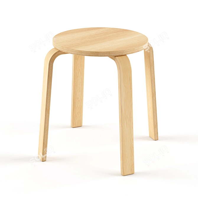 Rustic Wood Stool: LowPoly 3D model image 1