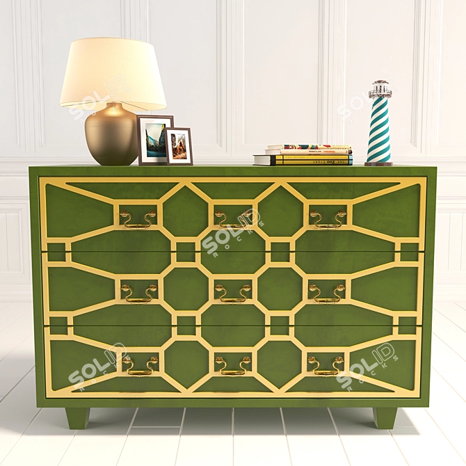 Emerald Chest with Omnilux Lamp | Vintage-inspired Furniture 3D model image 1