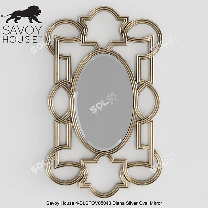 Elegant Silver Oval Mirror 3D model image 1