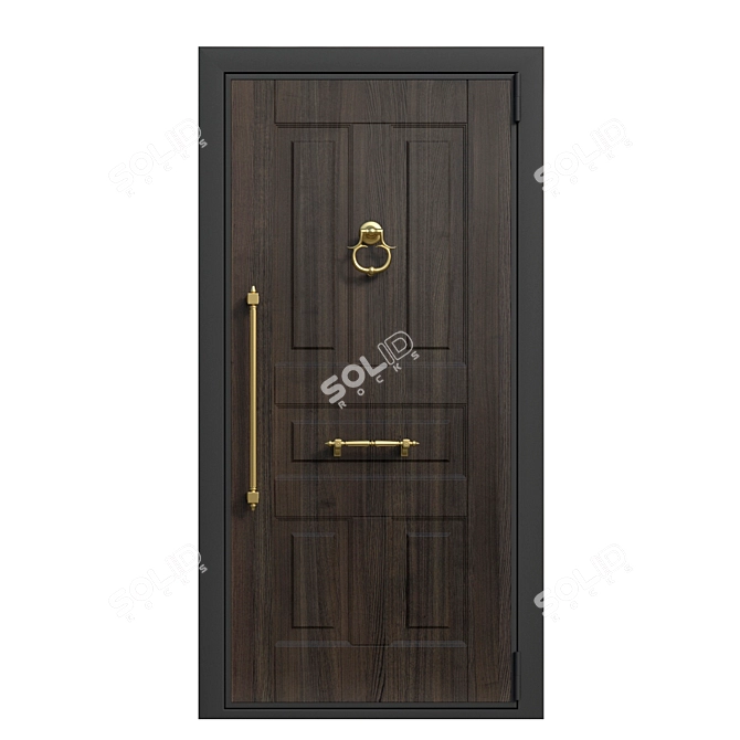 Stylish Front Door with Decorative Handle and Hammer 3D model image 1