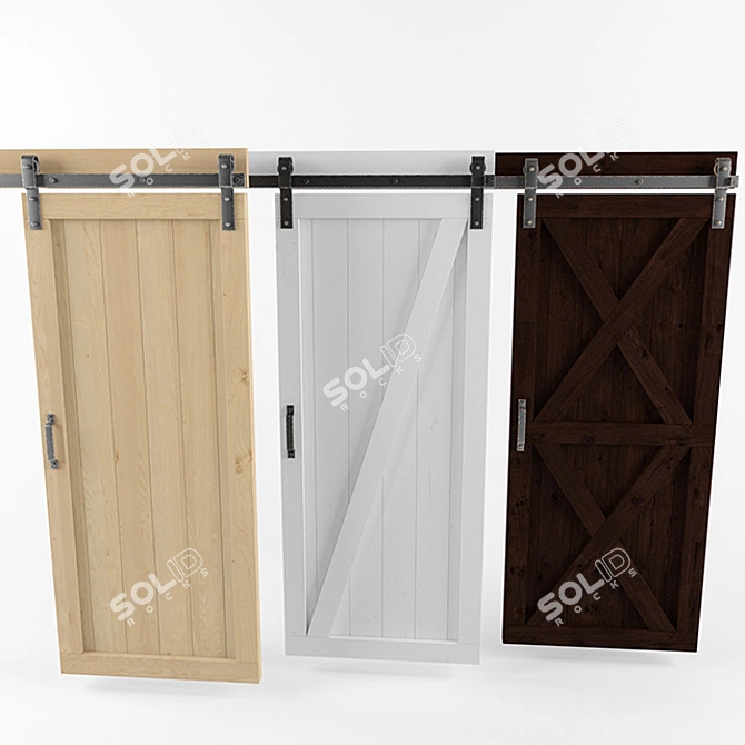 Title: Loft-Style Wooden Coupe Doors 3D model image 1