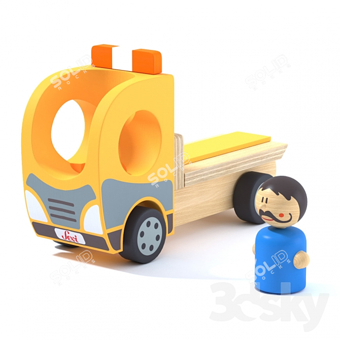 Wooden Tow Truck Toy and Character 3D model image 1