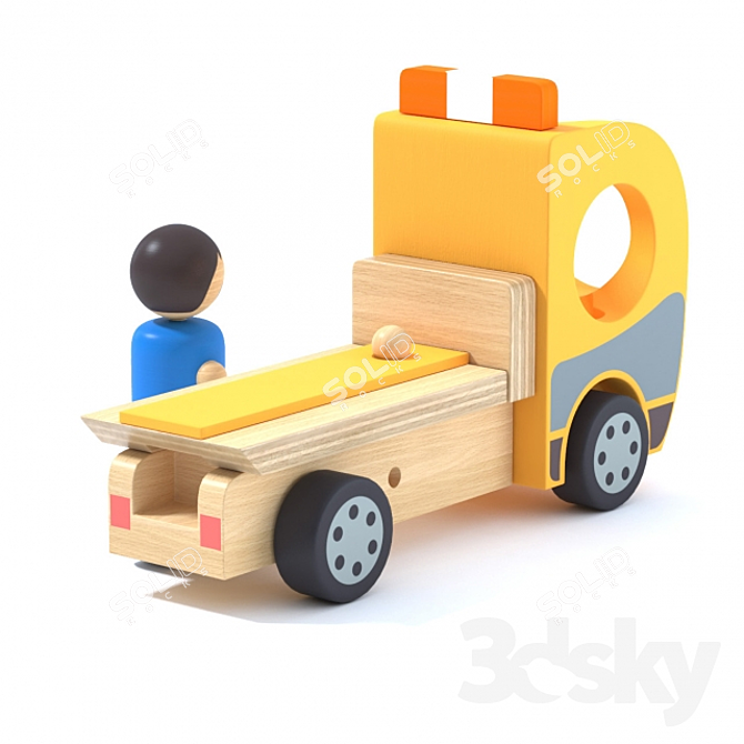 Wooden Tow Truck Toy and Character 3D model image 2