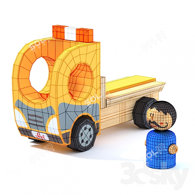 Wooden Tow Truck Toy and Character 3D model image 3