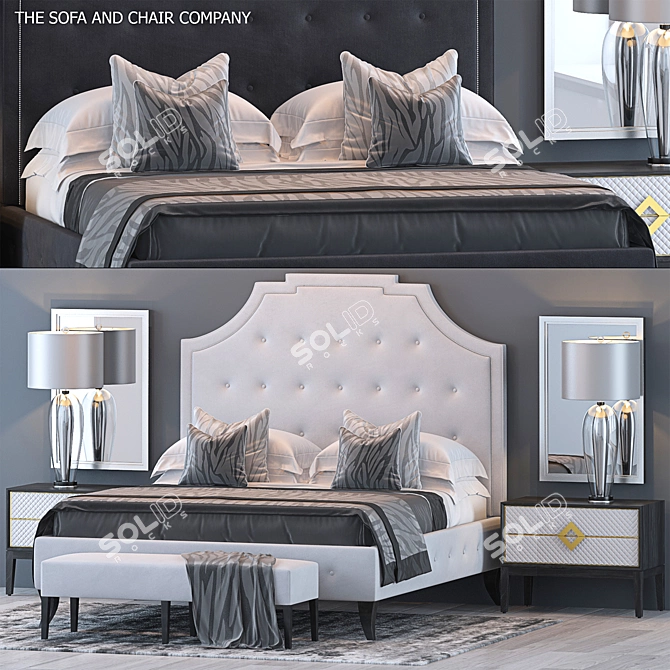 Victoria Bed Set with Chester Bench & Laurent Nightstand + Concave Lamp & Grafton Rug 3D model image 1